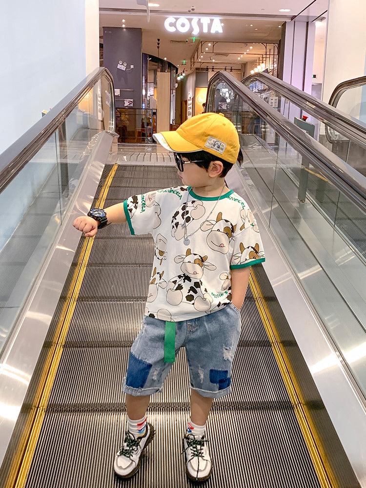 Children's Clothing Boy Suit Summer Clothing New Fried Street Short-Sleeved Western Style Baby Summer Korean Style Handsome Trendy Boy