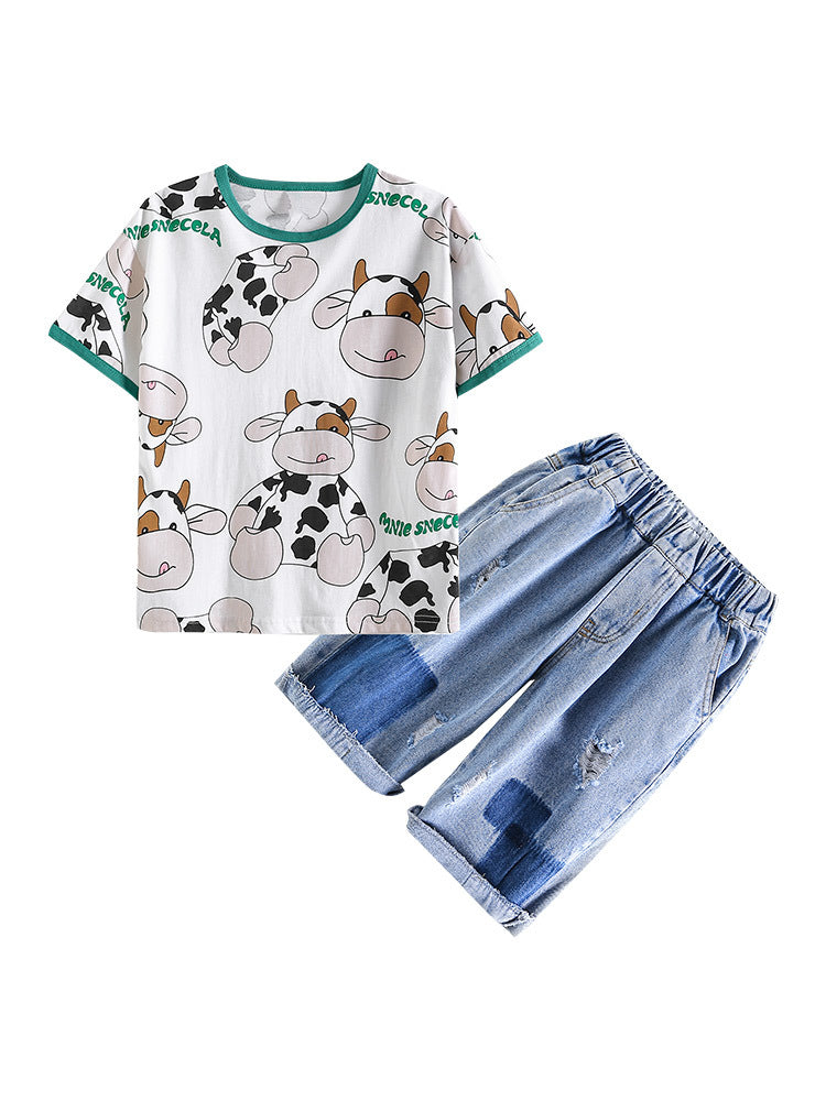 Children's Clothing Boy Suit Summer Clothing New Fried Street Short-Sleeved Western Style Baby Summer Korean Style Handsome Trendy Boy