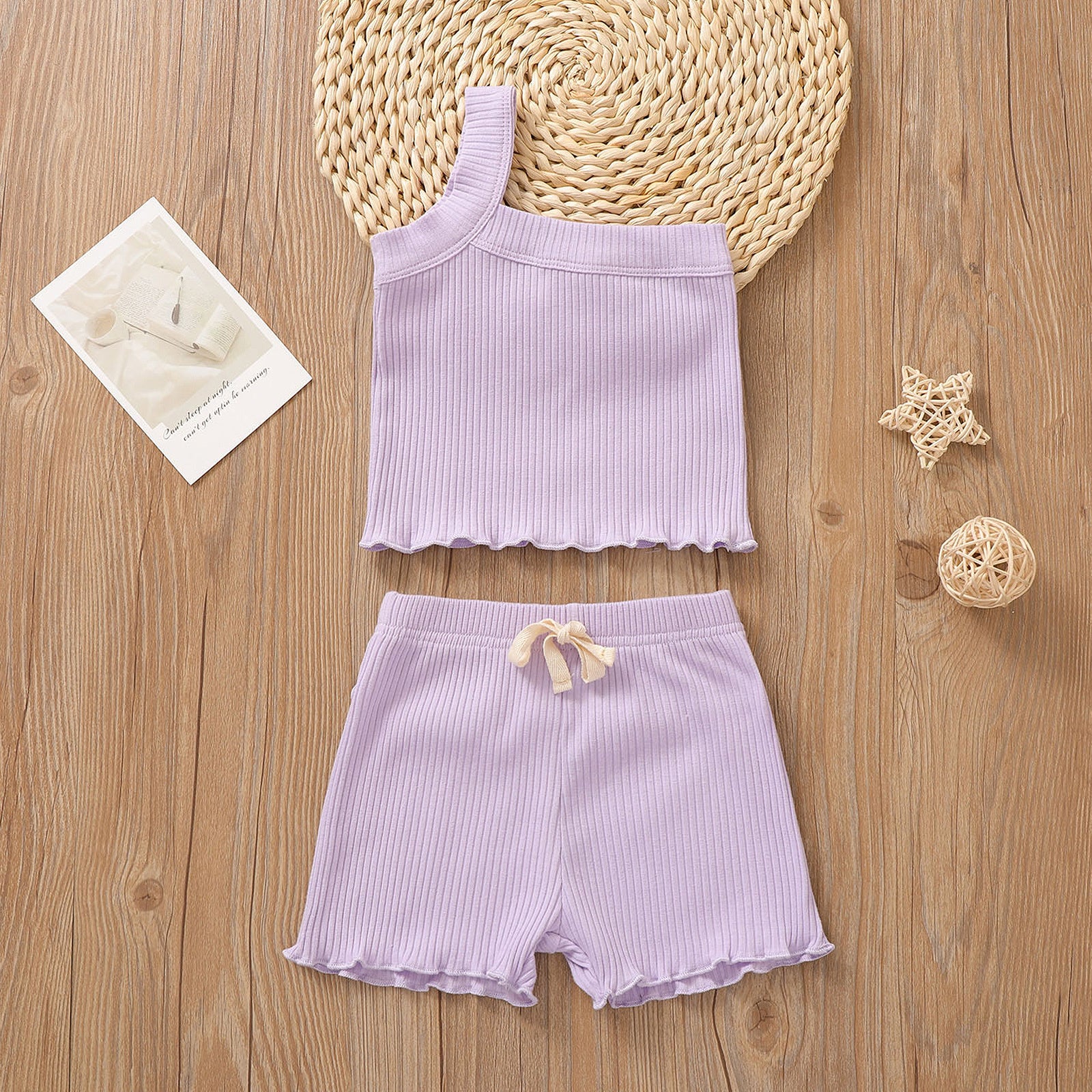 Summer Newborn Baby Cute Infant One Shoulder Solid Knit Sleeveless Vest Tops Shorts 2pcs