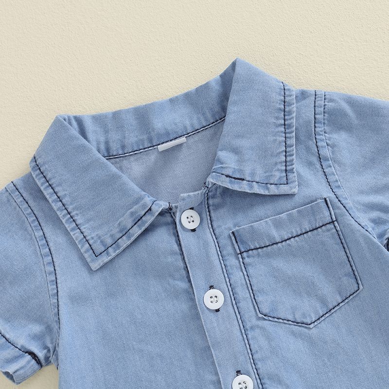 Summer Solid Color Denim Baby Onesie