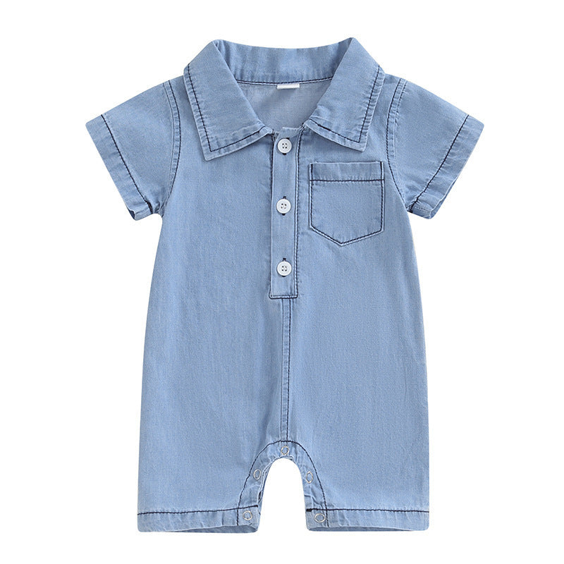 Summer Solid Color Denim Baby Onesie